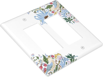 Decorative Outlet Covers Retro Morris Strawberry Rustic Plant Bird 2 Gang Wall Plate Double Rocker Two Switch Wall Cover Plate Jumbo Dual GFCI Faceplate for Bedroom Decor