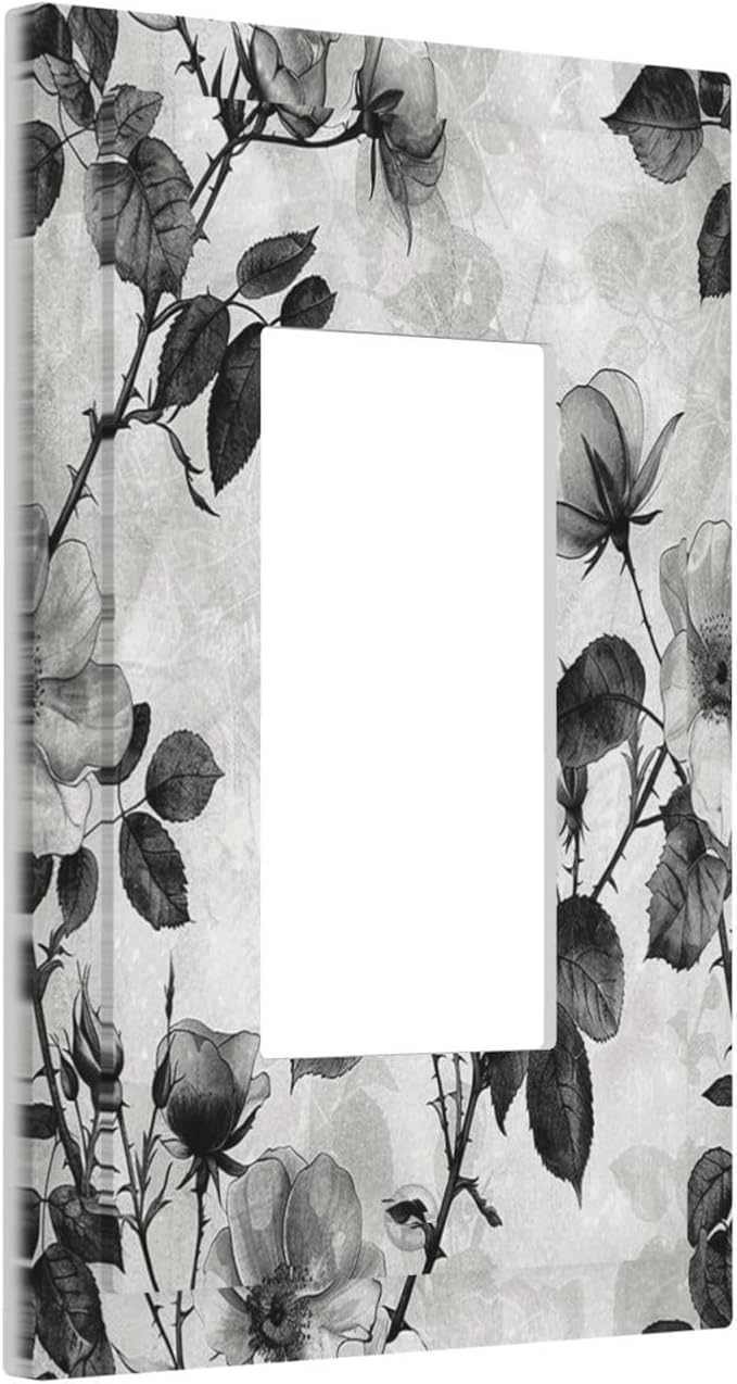 Decorative Outlet Covers Black Breezy Watercolor Garden Floral 1 Gang Single Rocker Light Switch Cover Plate Wall Plates GFCI Faceplate for Bedroom Home Decor