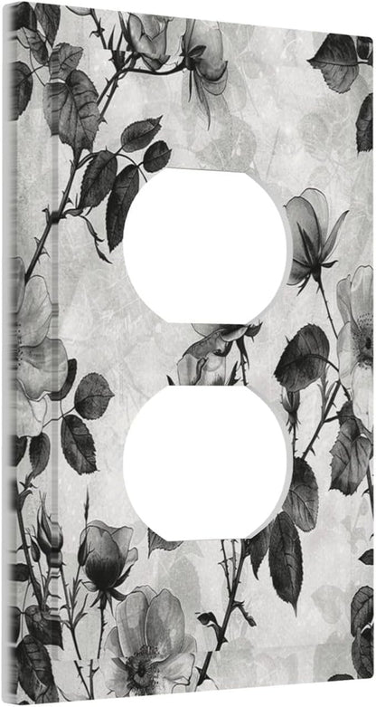 Outlet Covers Black Breezy Watercolor Garden Floral 1 Gang Duplex Wall Plate Decorative Switch Plates Electrical Receptacle Faceplate Light Switch Cover for Bedroom Home Decor