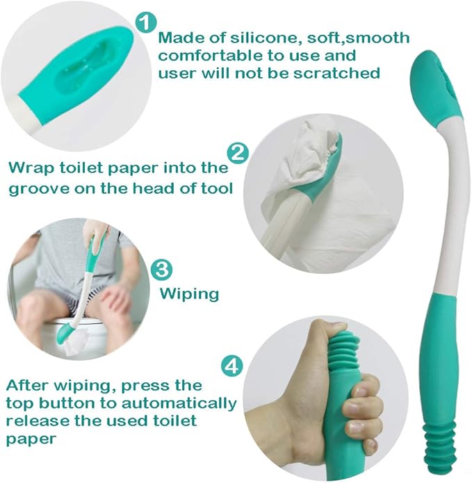 Toilet Aid Wiper Self Assist Bathroom Bottom Butt Wipe Helper Wand Long Reach Comfort Wipe Tool Paper Tissue for Pregnant After Surgery Seniors Arm Handicap Bariatric