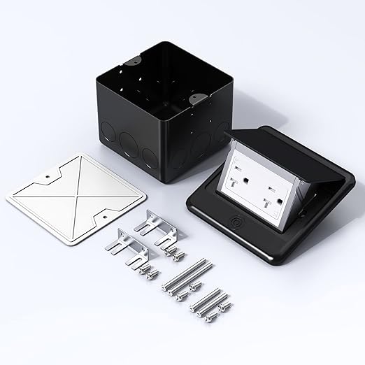 KYHSHJ Pop Up Floor Electrical Outlet Box Kit，20 Amp Stainless Steel TR Tamper-Resistant Duplex Receptacle Outlet，Corrosive Resistant Hardware，ETL Listed, Black