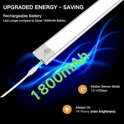 Motion Sensor Under Cabinet Lighting-Magnetic Rechargeable Closet Lights for Kitchen,Stairs,Wardrobe | 3-Color Dimmable LED Under Counter Lighting | Pro Battery Upgrade (12inch-4Pack)