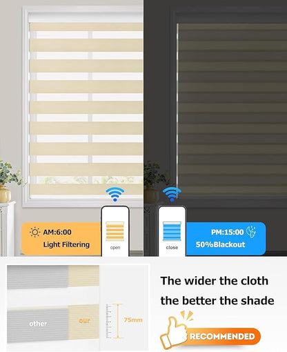 LazBlinds Motorized Zebra Roller Shades, Rechargeable Smart Blinds with Remote Control, Custom Size Light Filtering Dual Layer Roller Sheer Shades, Beige