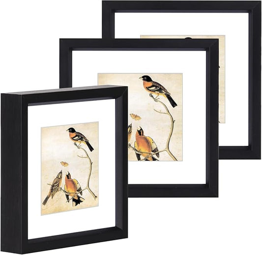 3x3 Picture Frame Set of 3, Black Metal Square Photo Frames with HD Glass, Fits 2x2 with Mat or 3 x 3 without Mat, Display for Wall and Table