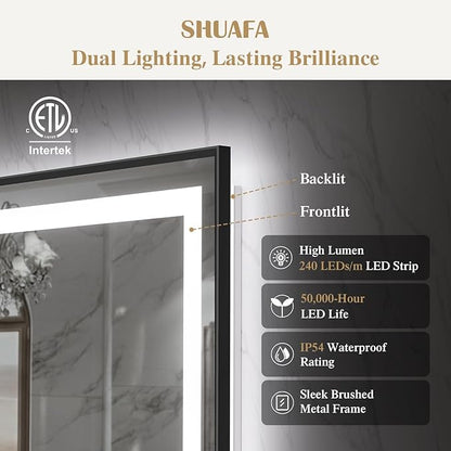 60X36 Inch LED Bathroom Mirror with Lights, Black Frame Frontlit+ Backlit Bathroom Vanity Mirror for Wall, Ultra-Clear Tempered Glass, Shatter-Proof, Anti-Fog and Memory Function, ETL Listed