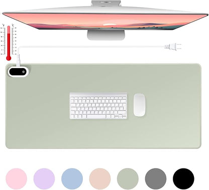 Konohan Heated Large Desk Mat PU Leather Warm Mouse Pad with 5 Heating Level & 4 Hour Auto Shut-Off Heating Keyboard Pad Warmer Gaming Mice Mat Only Supports 110v(Gray-Green Color,31.5" X 13")