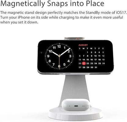 3 in 1 Charging Station for Apple Devices,Mag-Safe Charger Stand Fast Charging,Wireless Charger for iPhone 16/15/14/13/12 Series,& AirPods,& iWatch(USB-C Charger Included)