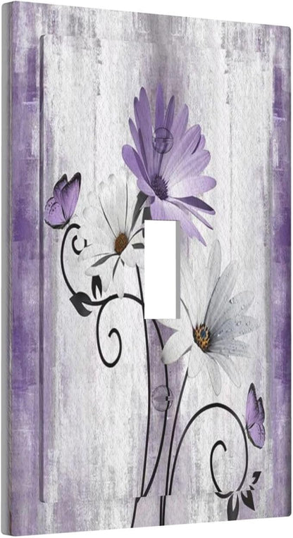 Decorative Light Switch Plate Covers Rustic White Purple Daisy Floral Flower 1 Gang Wall Plate Single Toggle Switch Cover Plate Jumbo Electrical Switchplate Receptacle Faceplate