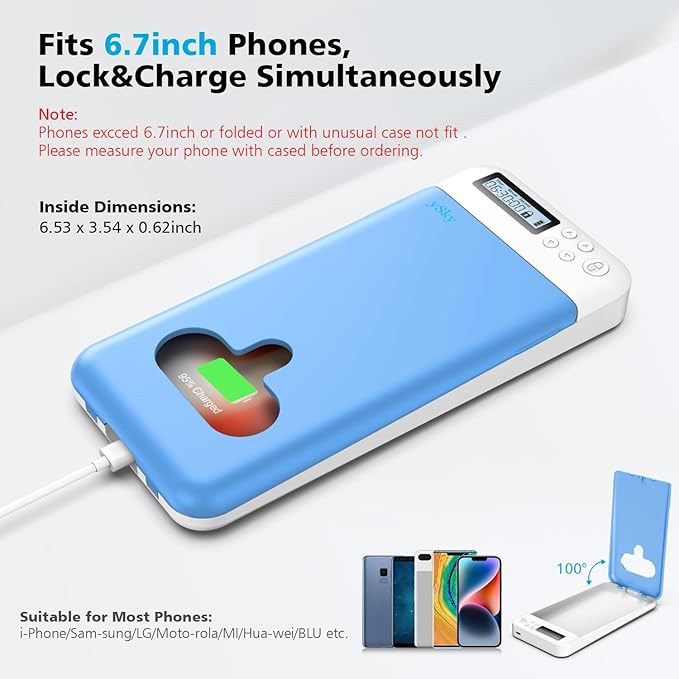 ySky Phone Lock Box with Timer,Portable Time Phone Lock Box for iPhone and Android Phones, Self-Control Timer Phone Locker to Help Kids,Students Focus Back