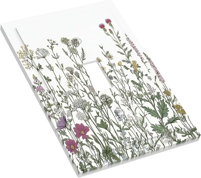 Vintage Herbs Wildflowers Plant Floral Decorative Light Switch Cover 1 Gang Single Toggle Device Electrical Faceplate Switchplates Decorator Outlet Wall Plate For Bed Room Home Decor