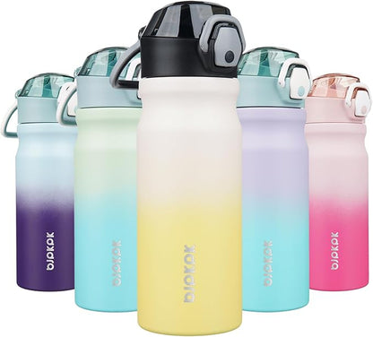 BJPKPK Insulated Water Bottle 18oz Stainless Steel Water Bottles with Straw and Carry Handle Double Wall Metal Thermal Flask,Lemon