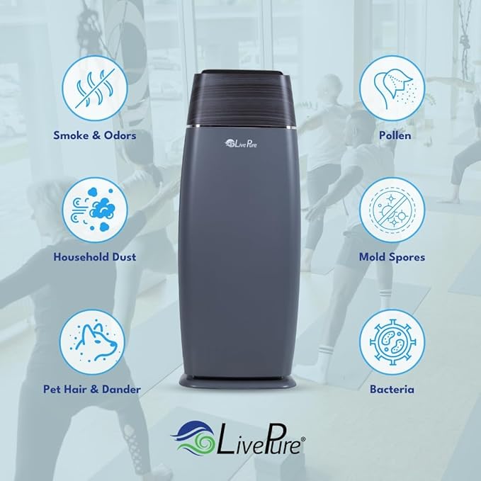 LivePure LP260TH-G Sierra Series True HEPA Digital Tall Tower Air Purifier for Home Captures Allergens, Smoke, Pollen, Mold, Dust Mites, Pet Hair, Energy Star Certified, Graphite