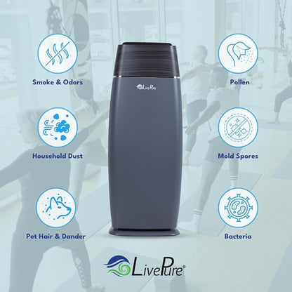 LivePure LP260TH-G Sierra Series True HEPA Digital Tall Tower Air Purifier for Home Captures Allergens, Smoke, Pollen, Mold, Dust Mites, Pet Hair, Energy Star Certified, Graphite