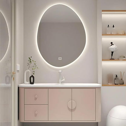 72IN Pink Modern Bathroom Vanity - Bathroom Vanities Set with 2 Drawers Wall Mounted | Rounded Corner Smart Defogging Mirror Cabinet with Lighting & Time Display, Side Opening Storage Shelf (Style B)