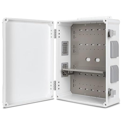 Outdoor Electrical Junction Box, ABS Water Resistant Enclosure with Internal Mounting Panel & Hinged Cover (16.5" H x 12.6" L x 6.1" W)