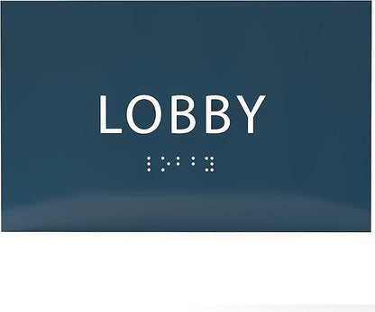 6" X4" Lobby Sign - Tactile Graphics Grade 2 Braille Text Reception Area Sign| Utility ADA Compliant Wall Mount Plastic Signs For Hospital, Offices, Businesses & Apartments