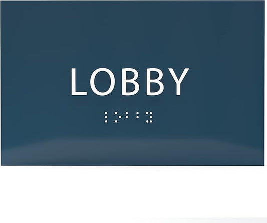 6" X4" Lobby Sign - Tactile Graphics Grade 2 Braille Text Reception Area Sign| Utility ADA Compliant Wall Mount Plastic Signs For Hospital, Offices, Businesses & Apartments