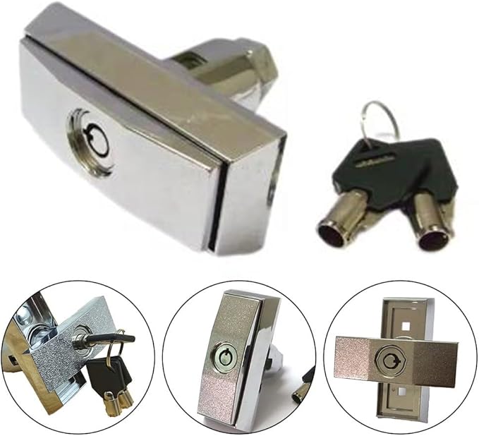 Zinc Alloy T‑Handle Security Lock Compatible with Vending Machines, Car Washing Systems, Silver