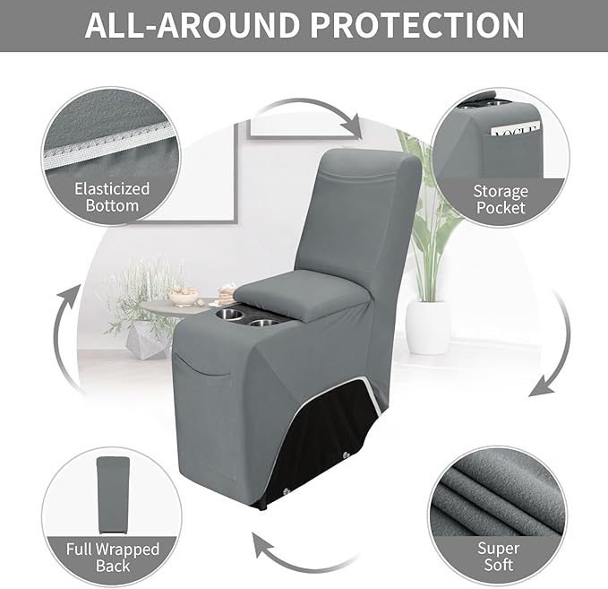 Easy-Going 100% Waterproof Recliner Console Cover, Stretch Middle Console Couch Covers for Reclining Sofas, Sectional L-Shape Furniture Protector for Kids & Pets, 1 Console Cover, Light Gray