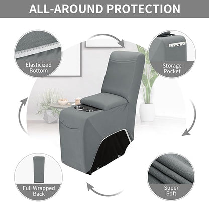 Easy-Going 100% Waterproof Recliner Console Cover, Stretch Middle Console Couch Covers for Reclining Sofas, Sectional L-Shape Furniture Protector for Kids & Pets, 1 Console Cover, Light Gray