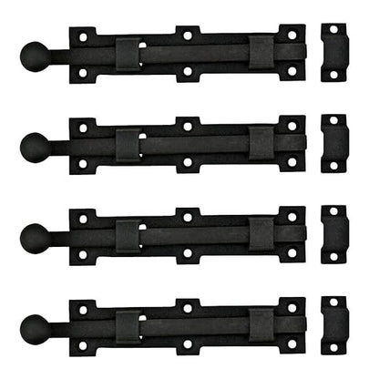 Renovators Supply Manufacturing Offset Slide Bolt Latch 8 3/4 in. Black Wrought Iron Ball Tip Styled Slide Bolt with Mounting Hardware Pack of 4