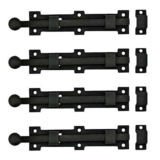 Renovators Supply Manufacturing Offset Slide Bolt Latch 8 3/4 in. Black Wrought Iron Ball Tip Styled Slide Bolt with Mounting Hardware Pack of 4
