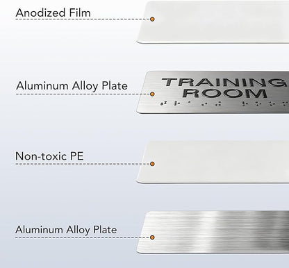 KITCHEN Signs with Raised Text & Grade 2 Braille, Brushed Aluminum/Silver Finish Easy Install with Double-Sided Tape, ADA Compliant Meeting Room Door Sign for Businesses & Offices