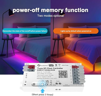 ZigBee Tuya SPI Pixel LED Strip Light Controller Smart Life APP Control RGB IC Dynamic Lighting Static Mode Music Sound ZigBee2mqtt Home Assistant WS2811 SK6812 WS2805 (Tuya ZigBee Hub Require)