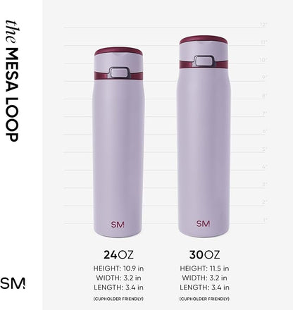 Simple Modern Mesa Loop Water Bottle with Covered Straw and Handle | 30oz Cup Holder Friendly Insulated Stainless Steel Bottles for Travel, Sports and School | Lilac Stone