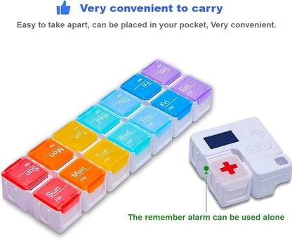7 Day Medicine Pill Organizer, 4 Reminder Alarms, Loud Sound, 14 Large Compartments, Large Screen, Moisture-Proof, Travel Weekly/Daily Pill Box/Organizer/Case/Container/Dispenser, AM/PM 2 Times a Day