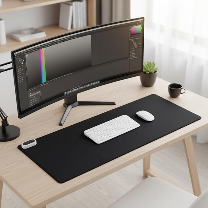 Konohan Heated Large Desk Mat PU Leather Warm Mouse Pad with 5 Heating Level & 4 Hour Auto Shut-Off Heating Keyboard Pad Warmer Gaming Mice Mat Only Supports 110v(Black Color,35.4"x 14.2")