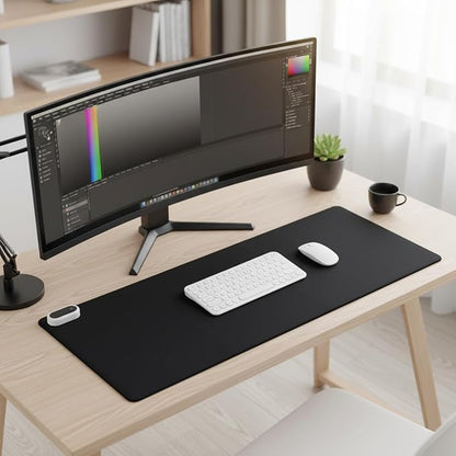 Konohan Heated Large Desk Mat PU Leather Warm Mouse Pad with 5 Heating Level & 4 Hour Auto Shut-Off Heating Keyboard Pad Warmer Gaming Mice Mat Only Supports 110v(Black Color,35.4"x 14.2")
