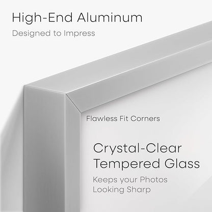 Homeforia Poster Frame 24x32 Silver, High End Metal 24 x 32 Large Picture Frame with Mat 20 x 28 Photo, 24x32 Silver Frames Matted to 20x28 Print, 32x24 Thin Frames, Tempered Glass, Wall Kit, Set of 1