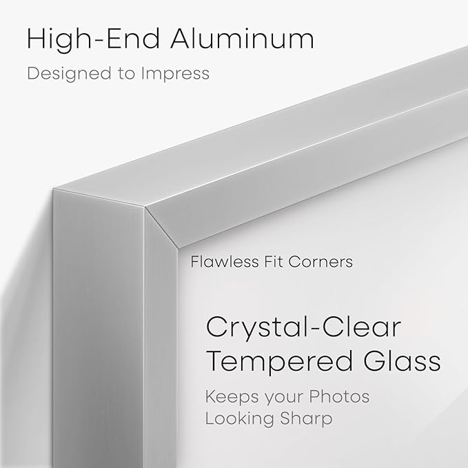 Homeforia Silver Poster Frame 27x40, High End Metal Large Picture Frame with Mat 24 x 36 Photo, Silver Movie Frames Matted to 24x36, 40x27 Thin Frames, Tempered Glass, Wall Kit, Set of 1