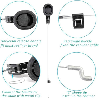Sofa Chair Recliner Release Pull Handle 3" by 3.5" Replacement Parts with Cable, Fits Ashley Lazy Boy and Most Recliner Brands Couch Sofa Chair Furniture, Exposed Cable Length 4.9"