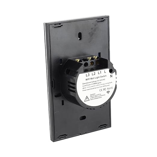 aqxreight WiFi Touch Panel 2 Gang Light Switch for Home with Remote Control and Voice Compatibility in Black