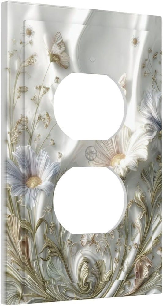Artistic Flowers Floral Plant Duplex Outlet Decorative Light Switch Covers Electrical Faceplate Switch Plates for Bathroom Kitchen Home