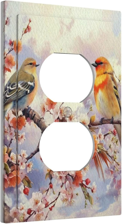 Birds Sitting on Flowers Tree Branch Light Switch Cover 1 Gang Outlet Plate Single Duplex Wall Plate Covers Decorative Switchplate Electrical Faceplate for Farmhouse Living Decor