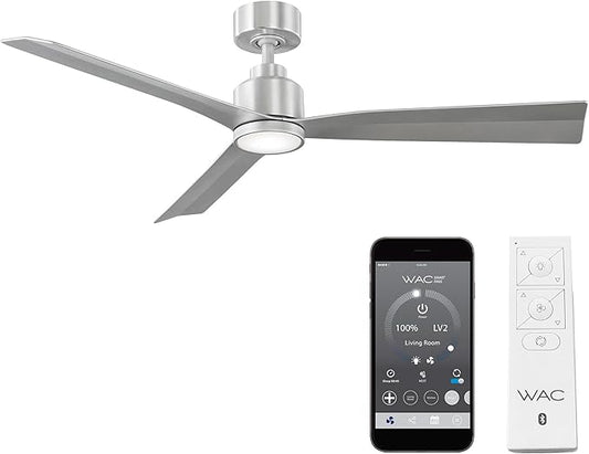 Clean Indoor/Outdoor 3-Blade Smart Compatible Ceiling Fan 52in Brushed Aluminum with 3000K LED Light Kit and Remote Control with Wall Cradle. Works with iOS/Android, Alexa, and Google Assistant.