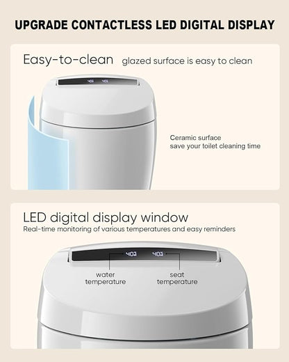 Smart Toilet with Warm Water Sprayer and Dryer, One Piece Bidet Toilet with Auto Dual Flush Foot Sensor Operation,Heated Seat Smart with Built In Fahrenheit LED Display