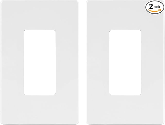 LIDER Matte Finish Decorator Switch Cover, Screwless Wall Plate, Mid-Size 1-Gang 4.88" x 3.11", Unbreakable Polycarbonate Thermoplastic, UL Listed, LSWP-31M-W2P, White, 2 Pack