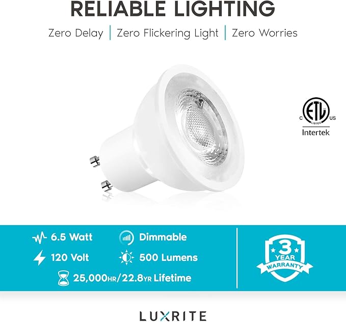 LUXRITE MR16 GU10 LED Bulbs Dimmable, 50W Halogen Equivalent, 5000K Bright White, 500 Lumens, 120V Spotlight LED Bulb GU10, Enclosed Fixture Rated, Perfect for Landscape or Home Lighting (16 Pack)