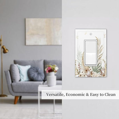 Decorative Outlet Covers Boho Leaves Watercolor Tan Leaf Floral Plant 1 Gang Single Rocker Light Switch Cover Plate Wall Plates GFCI Faceplate for Bedroom Home Decor