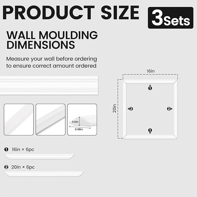 Peel and Stick Wainscoting Panels Kit, 3 Sets 16''x20'' Premade Wall Molding Peel and Stick Panels for Interior Wall Trim, Easy DIY Wainscoting Panels Peel and Stick Decor