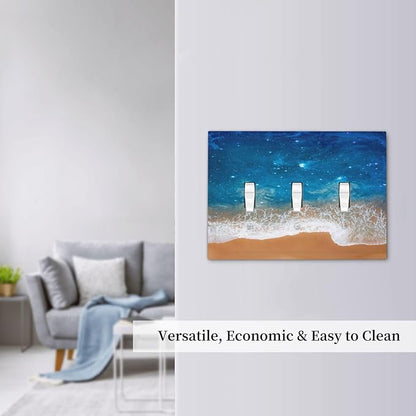 Light Switch Covers Blue Sea Ocean Beach Waves 3 Gang Wall Plates Triple Toggle Outlet Cover Decorative Switchplates Electrical Panel Cover for Kitchen Living Room 4.8 X 6.7 IN