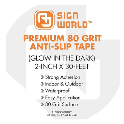 Best Anti-Slip Grip Tape, Glow in The Dark, 2" x 30 FT, 80 Grit, Industrial Grade, Indoor, Outdoor, Weatherproof (2-Inch x 30 Feet Roll)