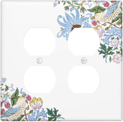 Decorative Outlet Covers Retro Morris Strawberry Rustic Plant Bird 2 Gang Wall Plate Cover Double Duplex Receptacle Two Switch Light Switch Cover Plate Jumbo Dual Faceplate