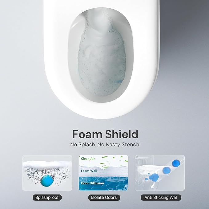 Smart Toilet with Bidet Built In, One Piece Toilet with Built-in Tank, Auto Open/Close Lid, Auto Flush, Remote Control, Adjustable Heated Seat, Foam Shield, Warm Water and Dryer, Night Light