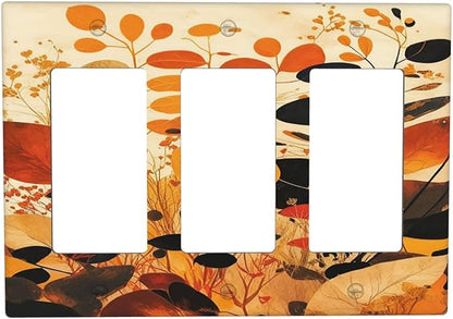 Light Switch Covers Boho Warm Colorful Plant Leaves 3 Gang Rocker Electrical GFCI Decorative Triple Outlet Wall Plate Cover Switchplate for Bedroom living Room Decor