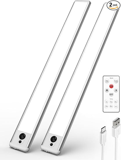 EZVALO Under Cabinet Lights,14.5'' Motion Sensor Light Indoor Dimmable, Super Bright 4000mAh Rechargeable Closet Lights 5700K with Remote Control, Wireless Under Counter Light for Kitchen,Cabinet